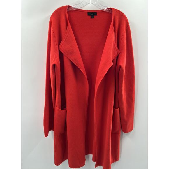 J. Crew 365 Women’s Long Sleeve Open Front Red Long Cardigan Pockets Size XL - Picture 1 of 6